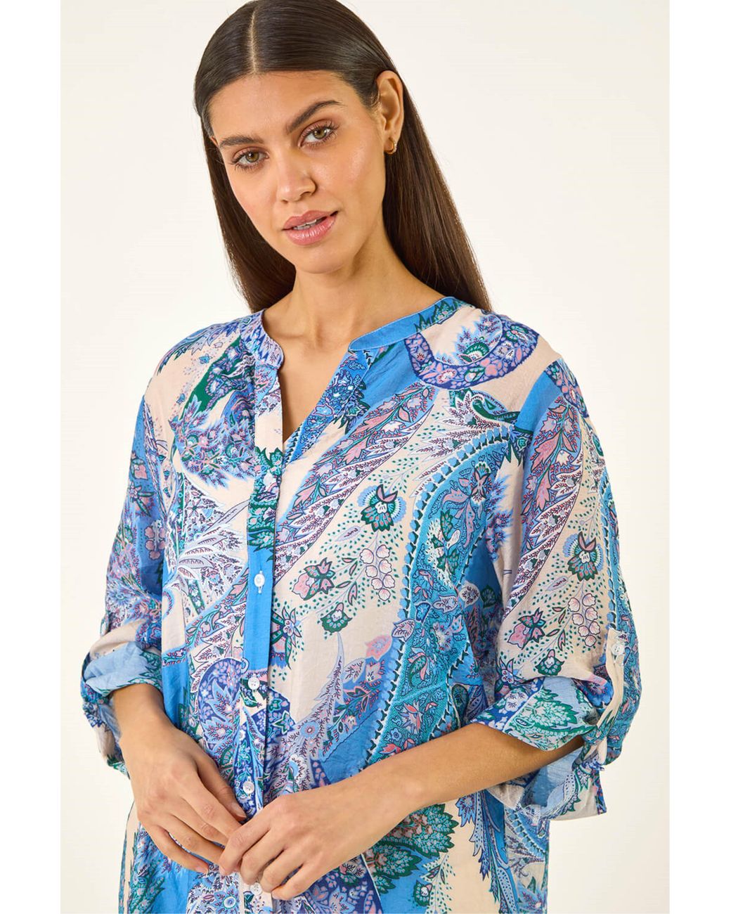 Roman Blue Paisley Print Longline Blouse