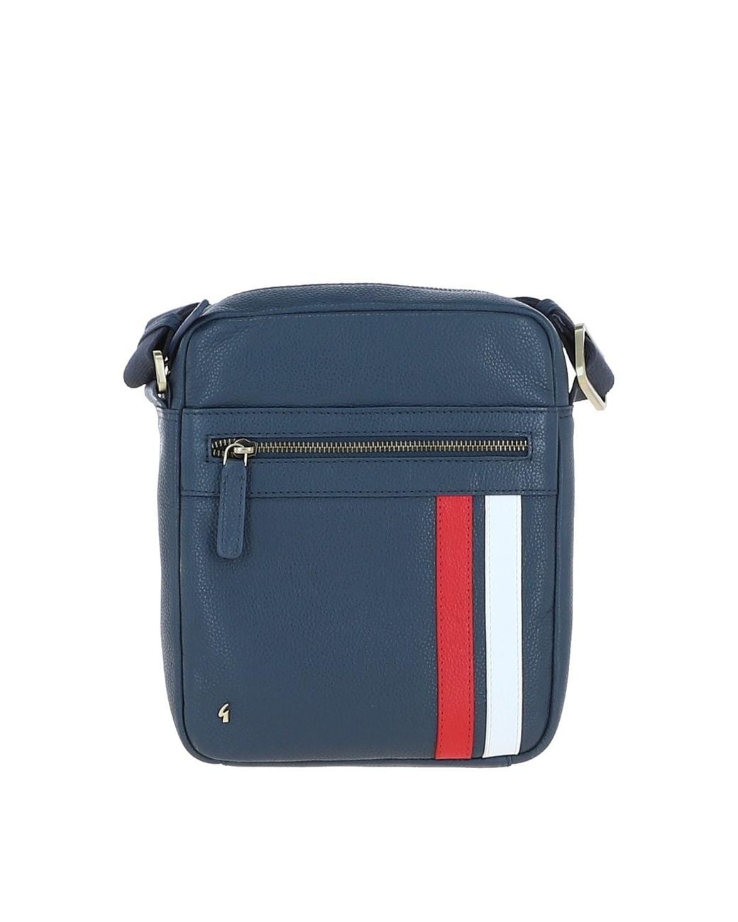 Gabicci Blue Real Leather Messenger Bag With Striped Front Detail for men