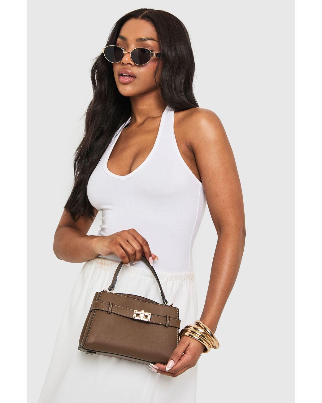 Boohoo White Buckle Strap Detail Mini Bag