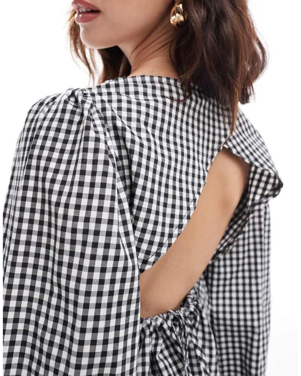 ASOS Gray Poplin Long Sleeve Ruched Back Blouse