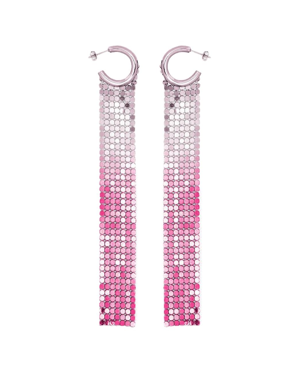 Rabanne Pink Mesh Long Hoop Earring Metal