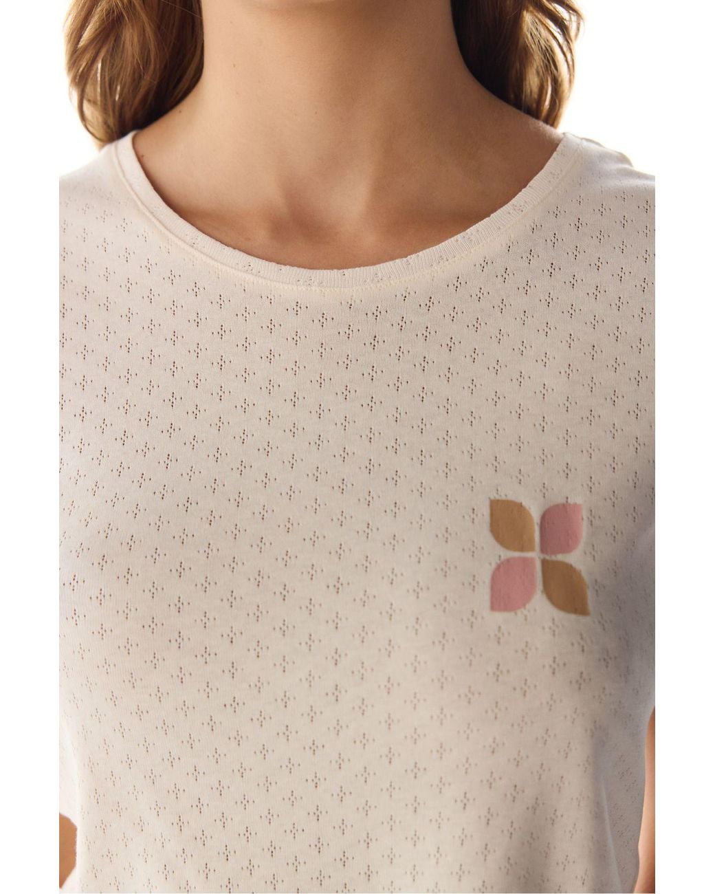 Penti White Sleep Mode Pointel Short Sleeve T-Shirt Pajama Top