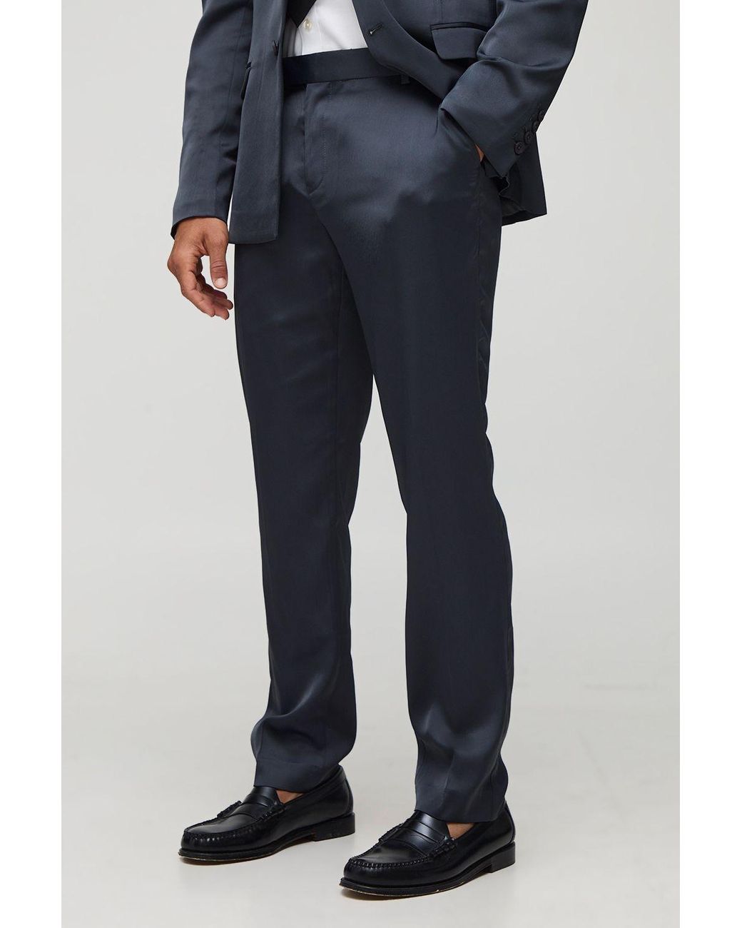 BoohooMAN Blue Slim Fit Satin Pants for men