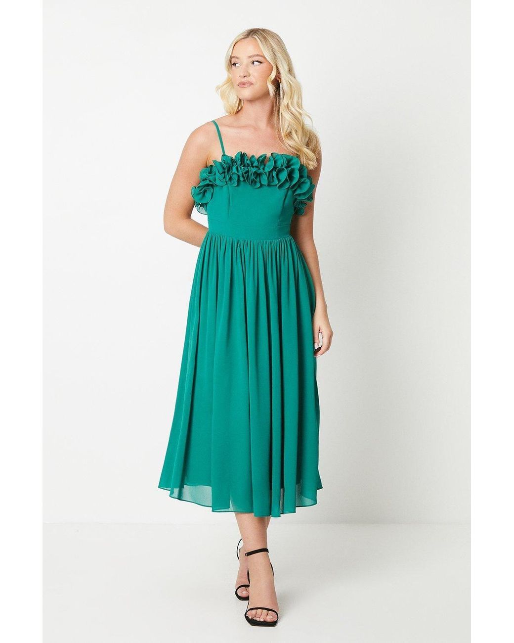 Debut London Blue By Coast Ruffle Detail Midi Dress