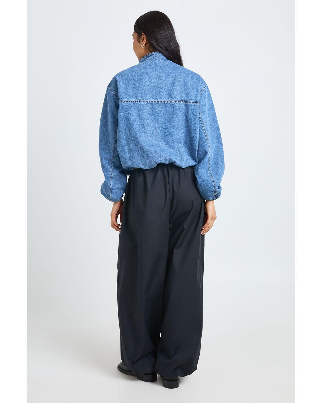 Boohoo Blue Tall Poplin Low Rise Hareem Trousers