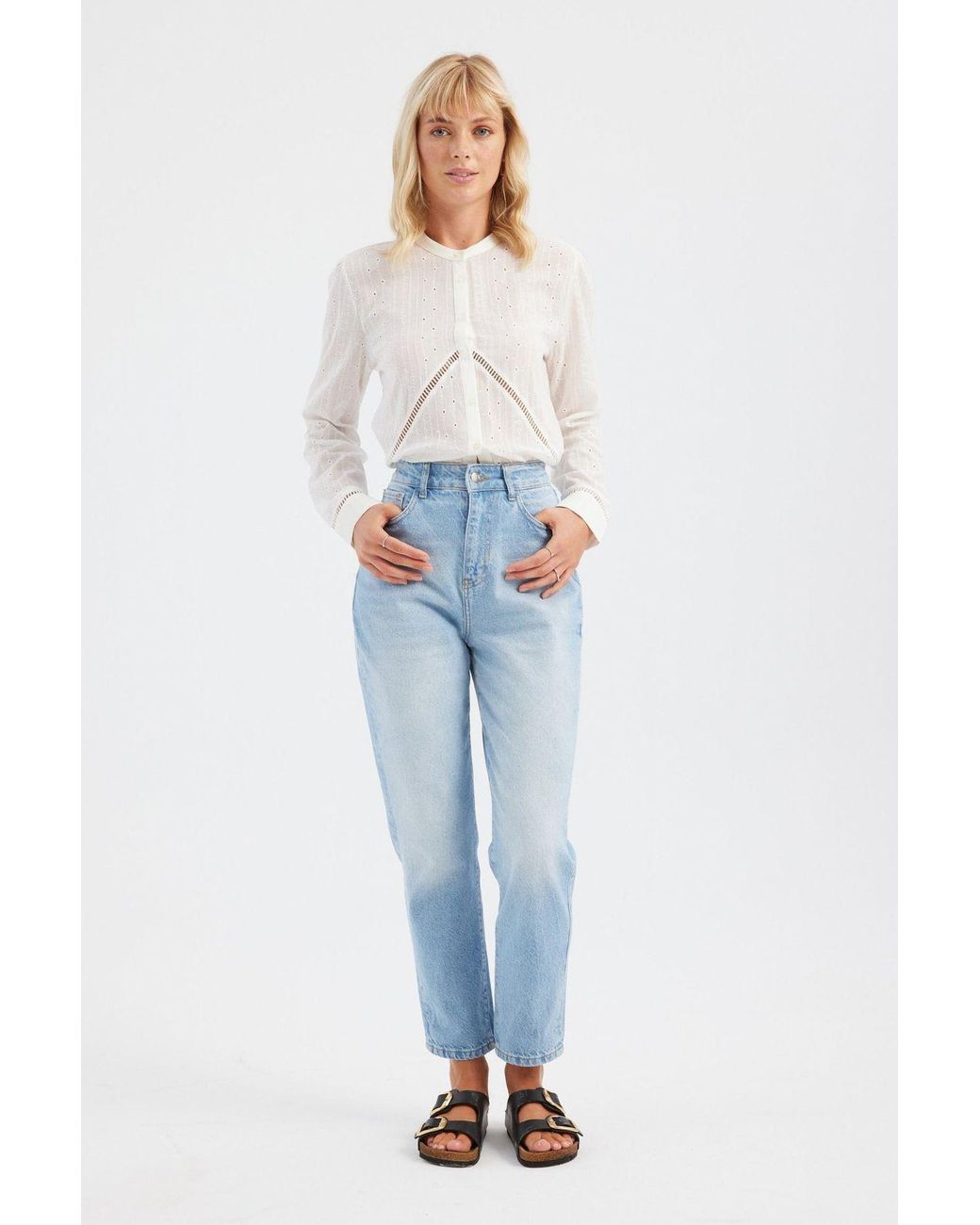 Hiccup Blue Embroidered Crew Neck Cotton Shirt