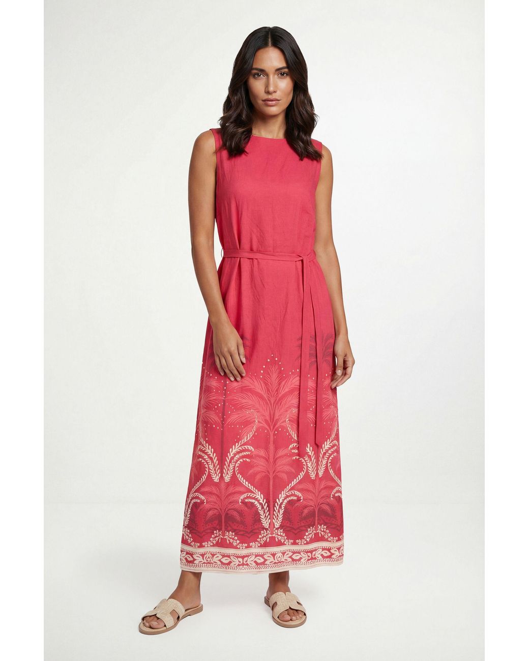 Wallis Red Summer Tropical Belted Maxi Dress