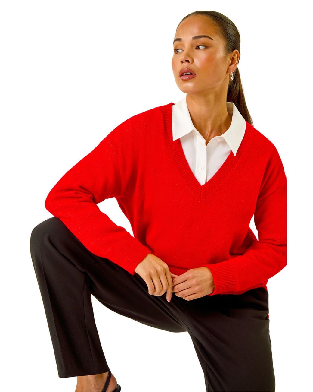 Roman Red Petite V-Neck Knit Jumper