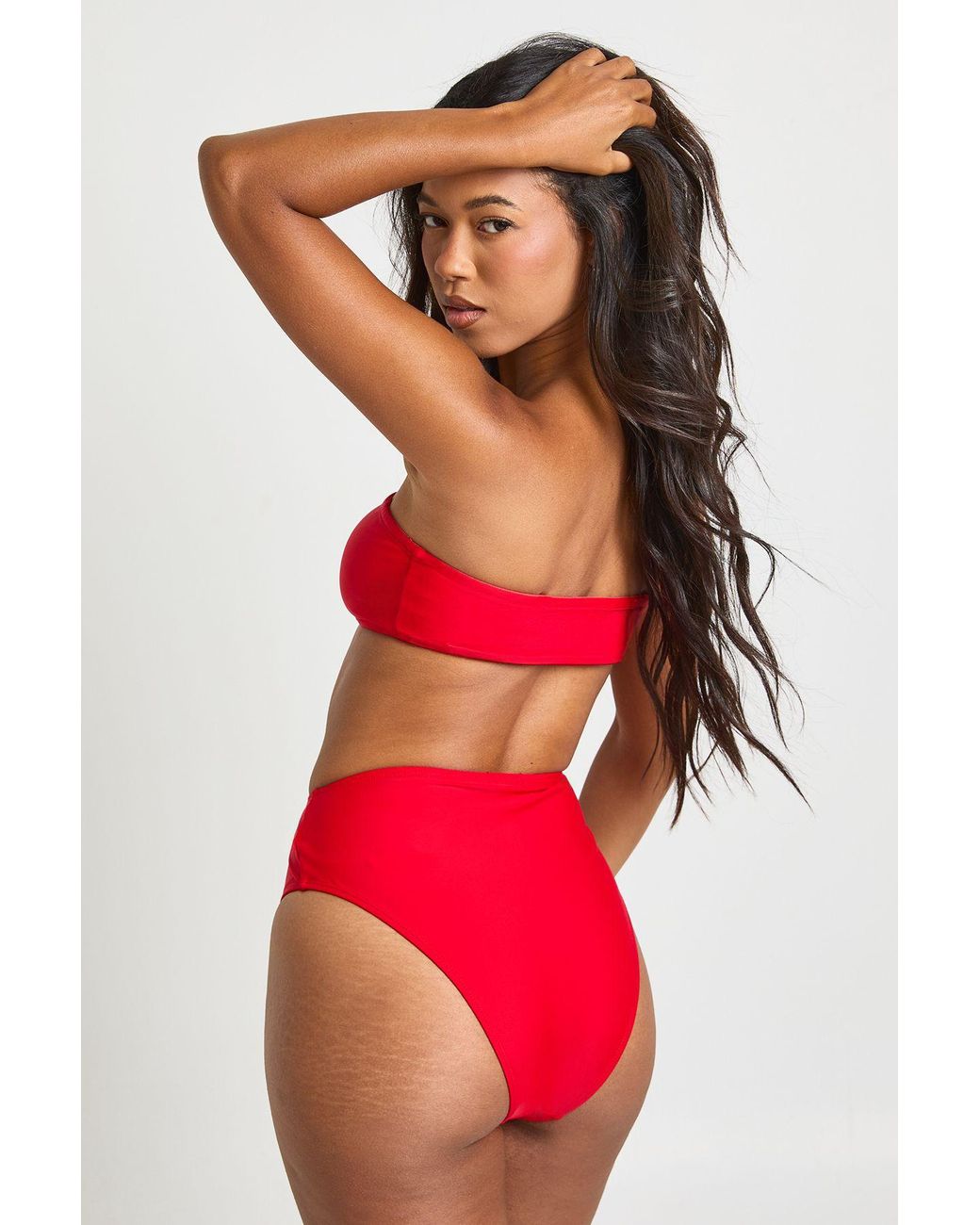 Boohoo Red Essentials Detachable Strap Bandeau Bikini Top