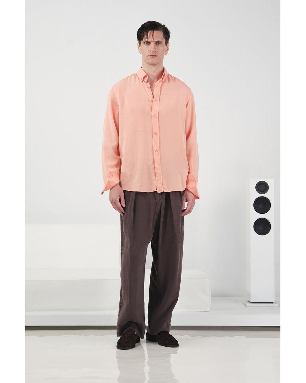 Giesto Pink Tencel Crepe Button-Down Shirt for men