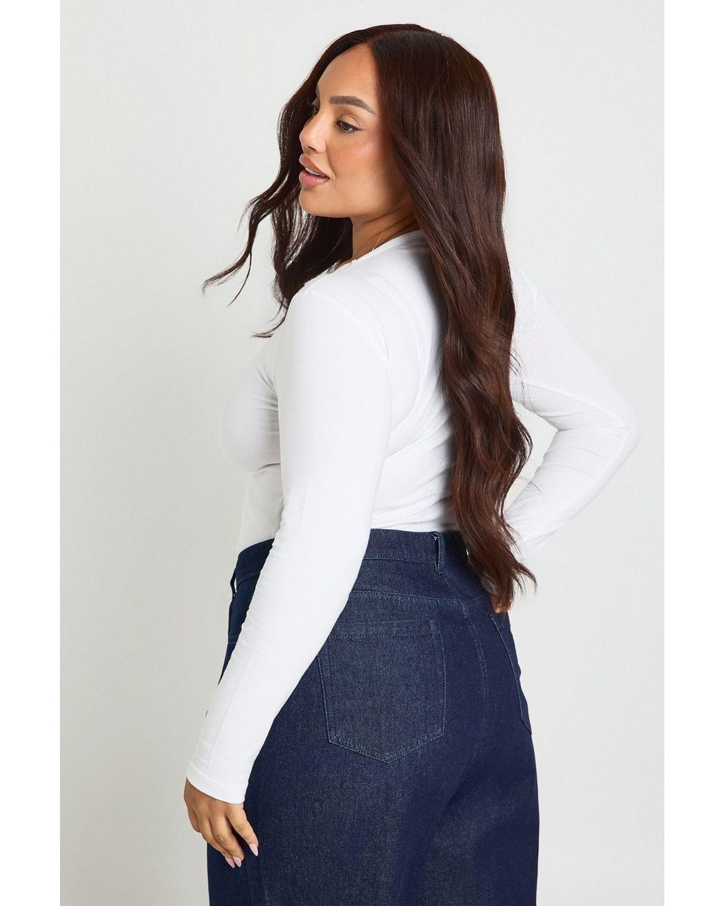 Boohoo White Plus Long Sleeve Crew Neck Bodysuit