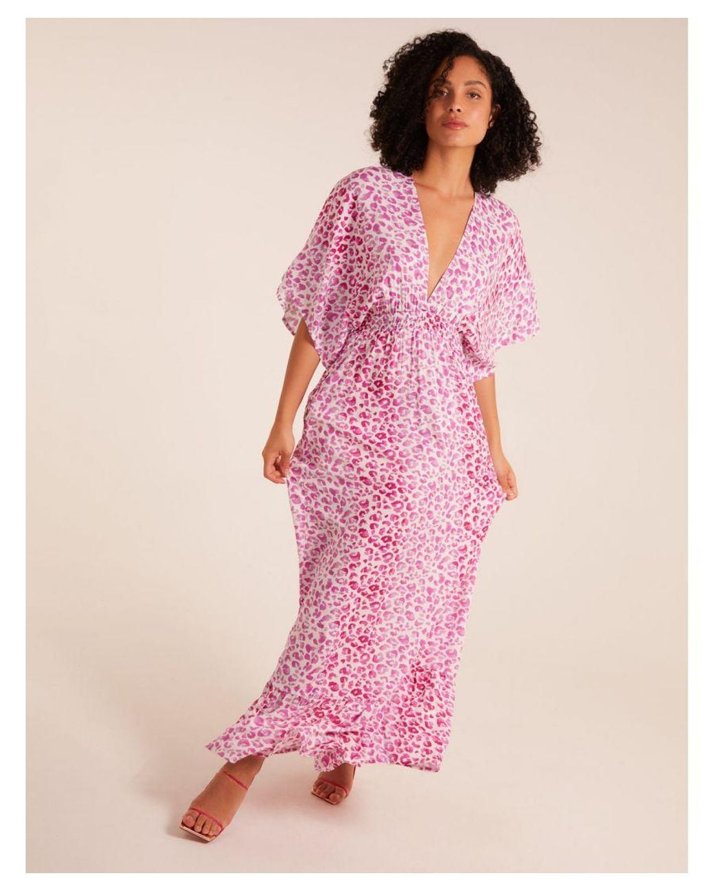 Blue Vanilla Pink Elasticated Waist Tier Hem Angel Sleeve Maxi Dress