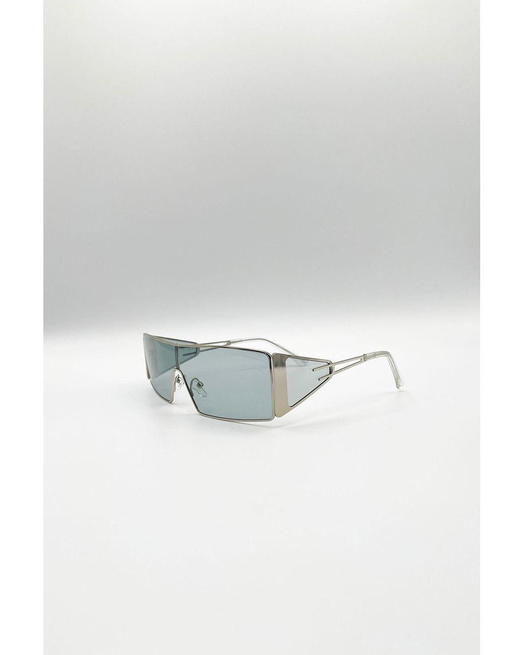 SVNX Blue Retangle Flattop Metal Sunglasses
