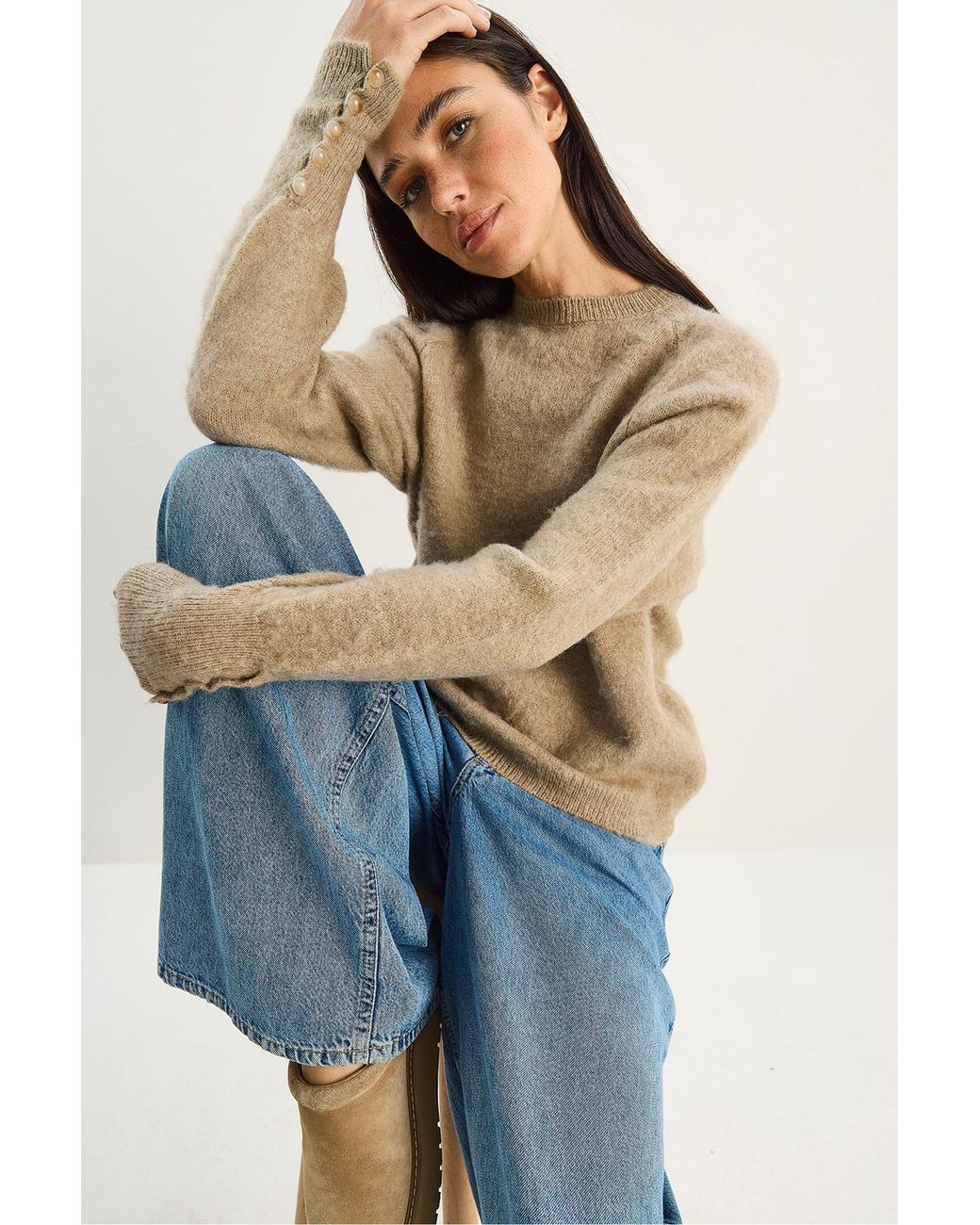 Bianco Lucci Blue Sweater With Buttoned Cuff Detail