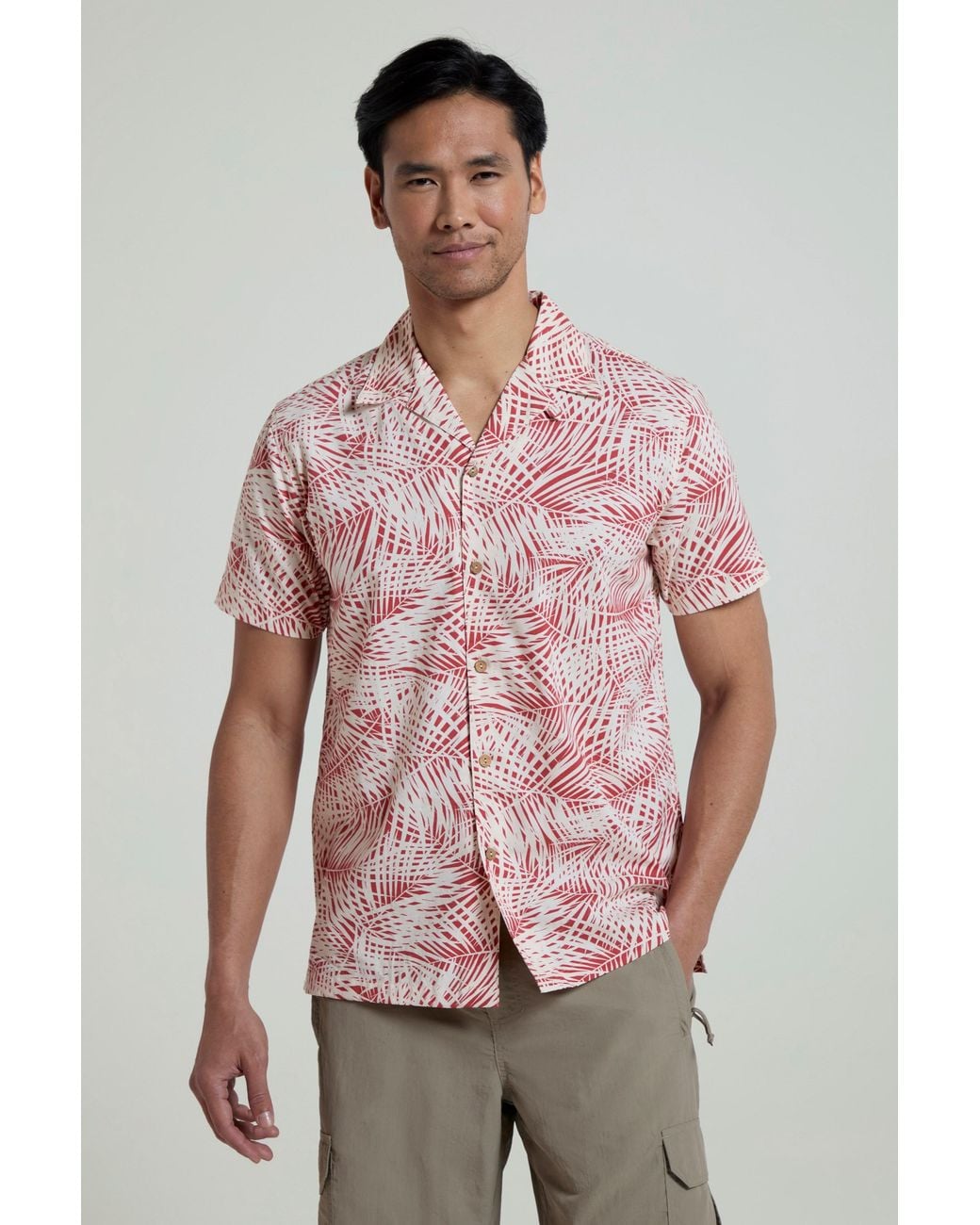 Mountain Warehouse Pink 'Beach' Shirt Beach Print Short Sleeve Casual Summer Holiday Top Viscose for men