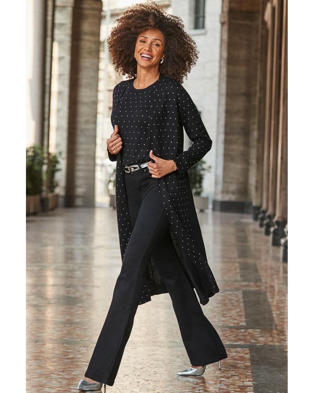 Sosandar Black Embellished Longline Cardigan
