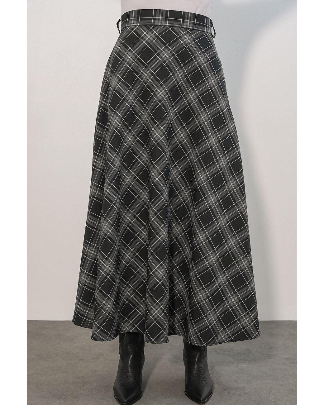 Bigdart Multicolor High-Waist Plaid Maxi A-Line Skirt