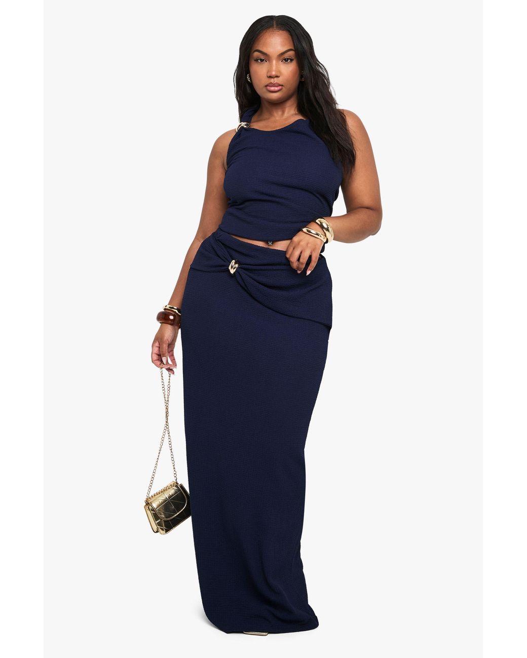Boohoo Blue Plus Detail Maxi Skirt