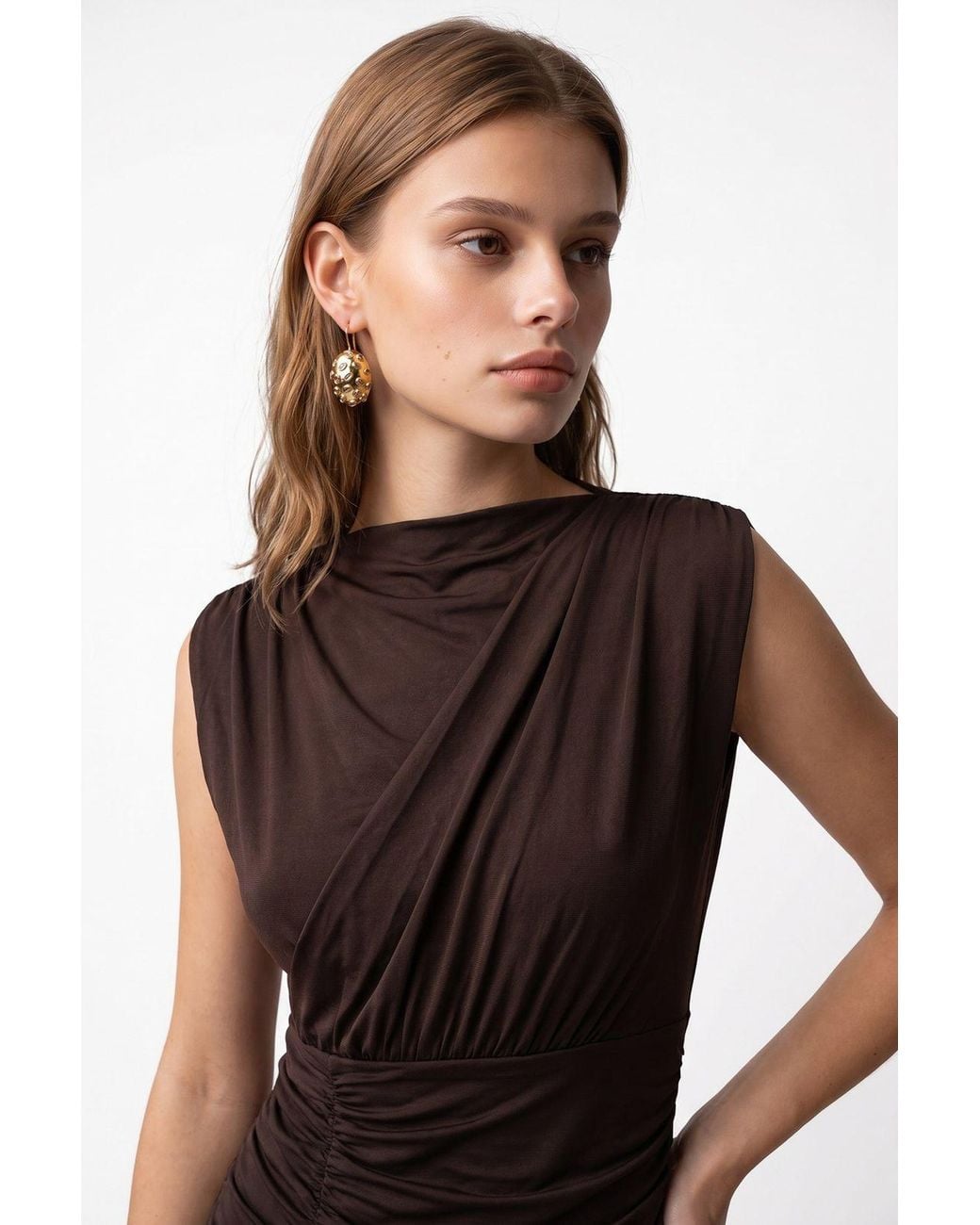 MixRay Brown Sleeveless Bodycon Maxi Dress With Cowl Neck