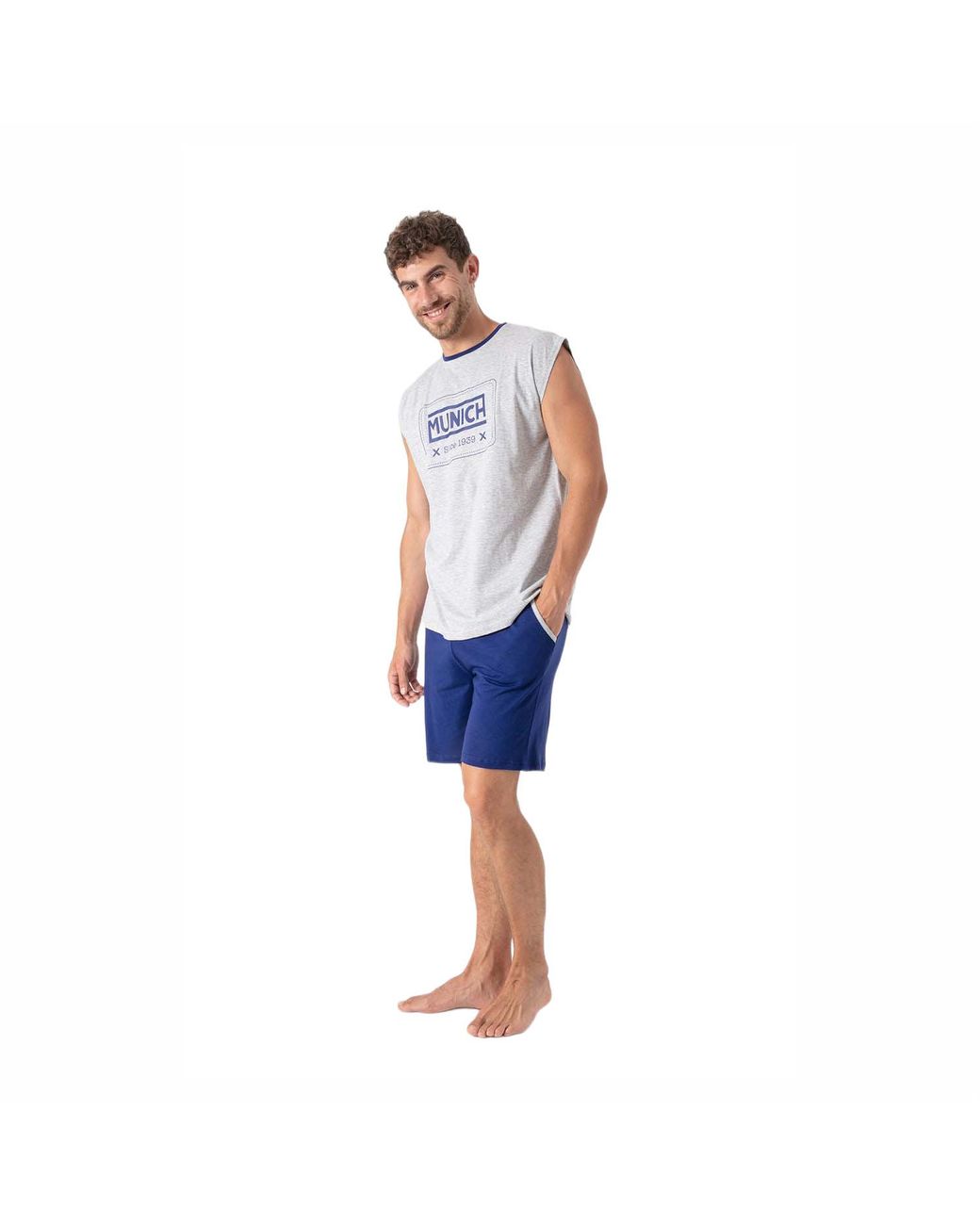 Munich Blue Summer Short Sleeveless Pyjamas With Wide Armholes Mu19 for men