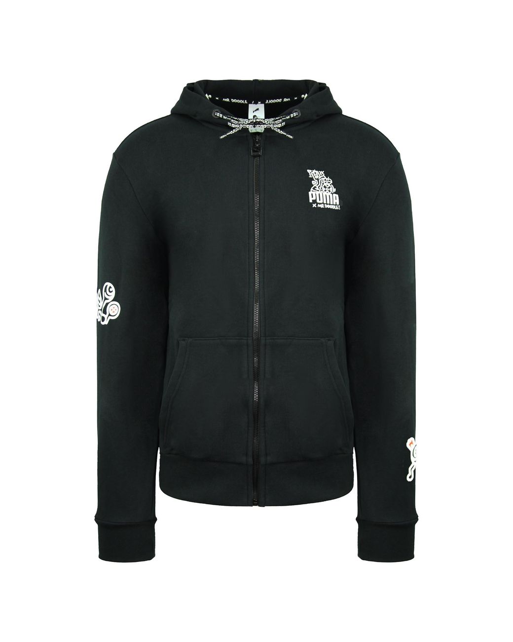 PUMA Black X Mr. Doodle Long Sleeve Zip Up Hooded Jumper 598681 01 Cotton for men