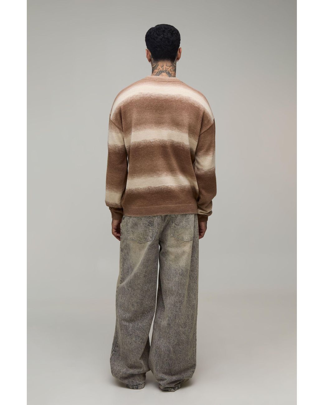 BoohooMAN Brown Tall Relaxed Ombre Knitted Jumper for men