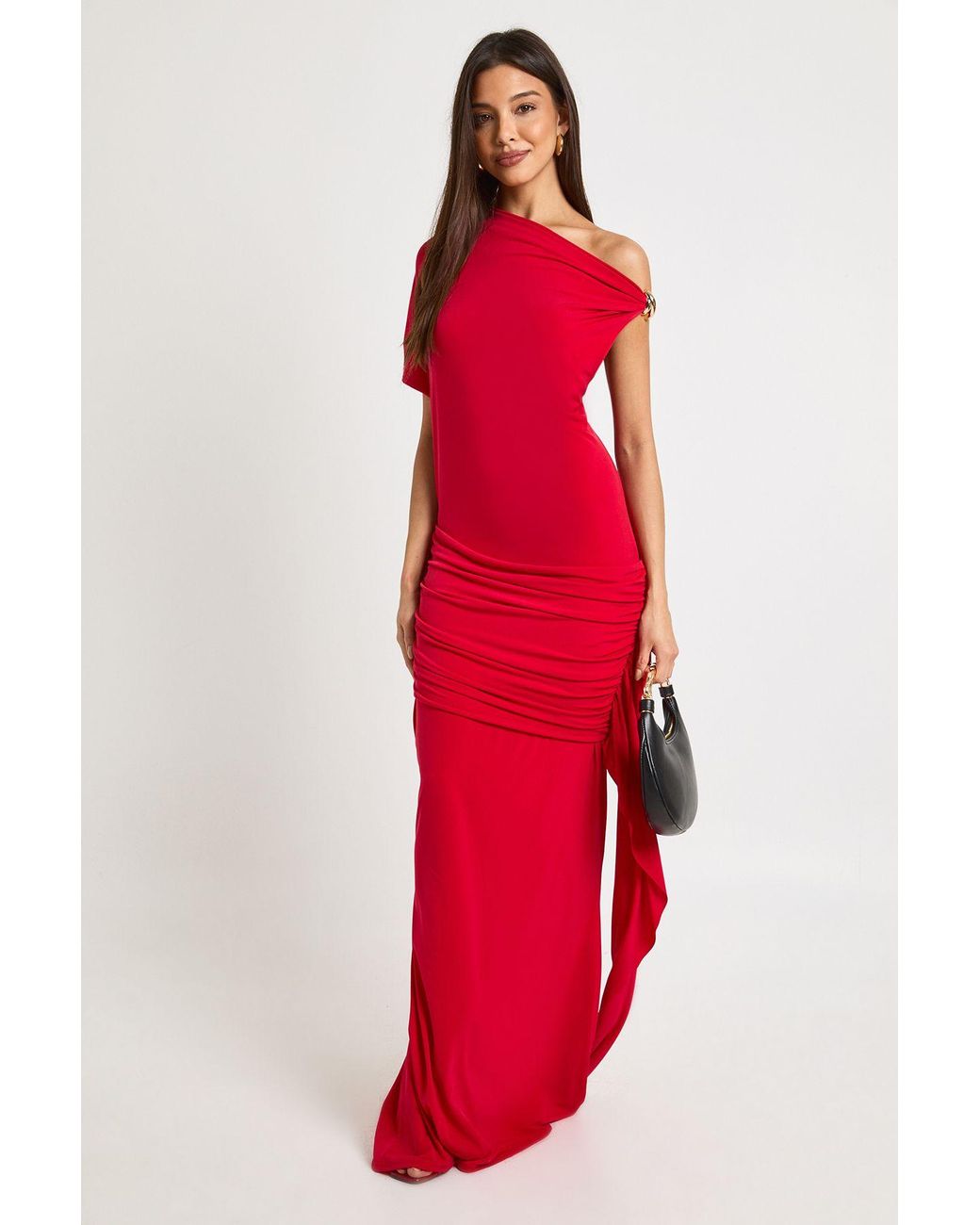 Boohoo Red Asymmetric Trim Detail Maxi Dress