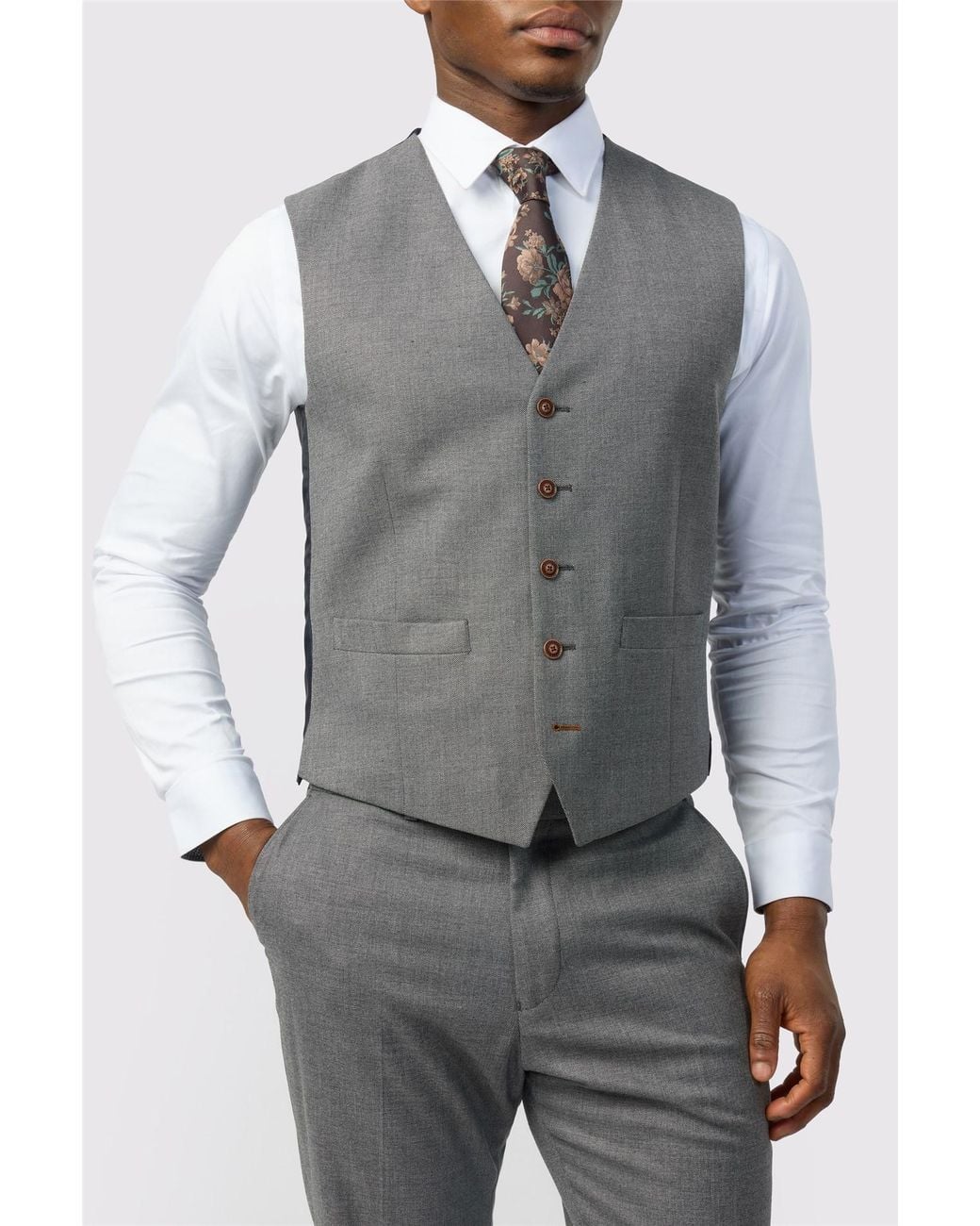 Antique Rogue Gray Single Breasted Sleeveless Five Button V-Neck Plain Slim Fit Suit Waistcoat for men
