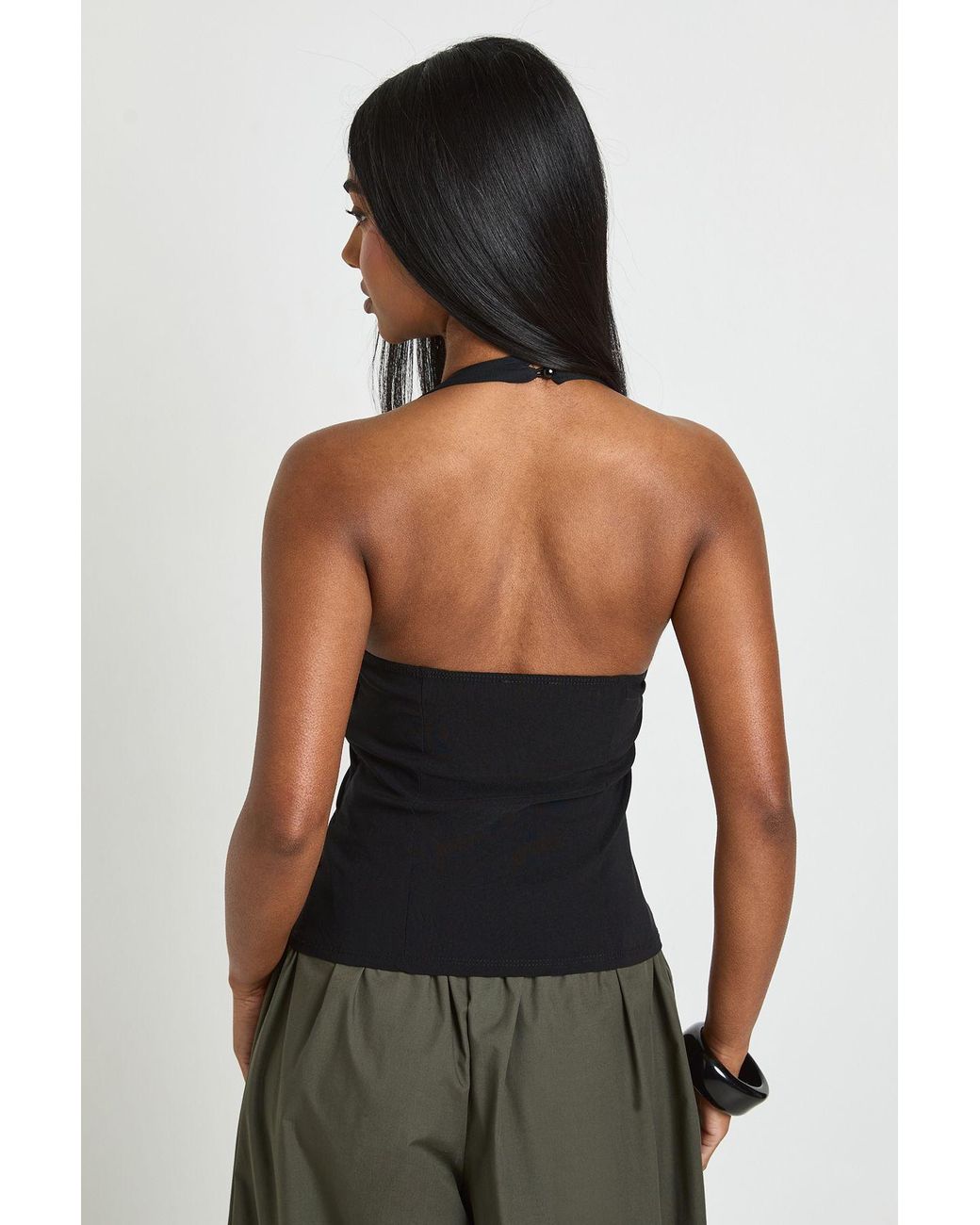 Boohoo Black Mesh Halterneck Bengaline Top
