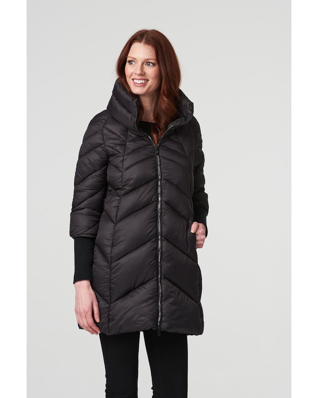 Izabel London High Neck Knit Cuff Puffer Coat Nylon in Grey Lyst UK