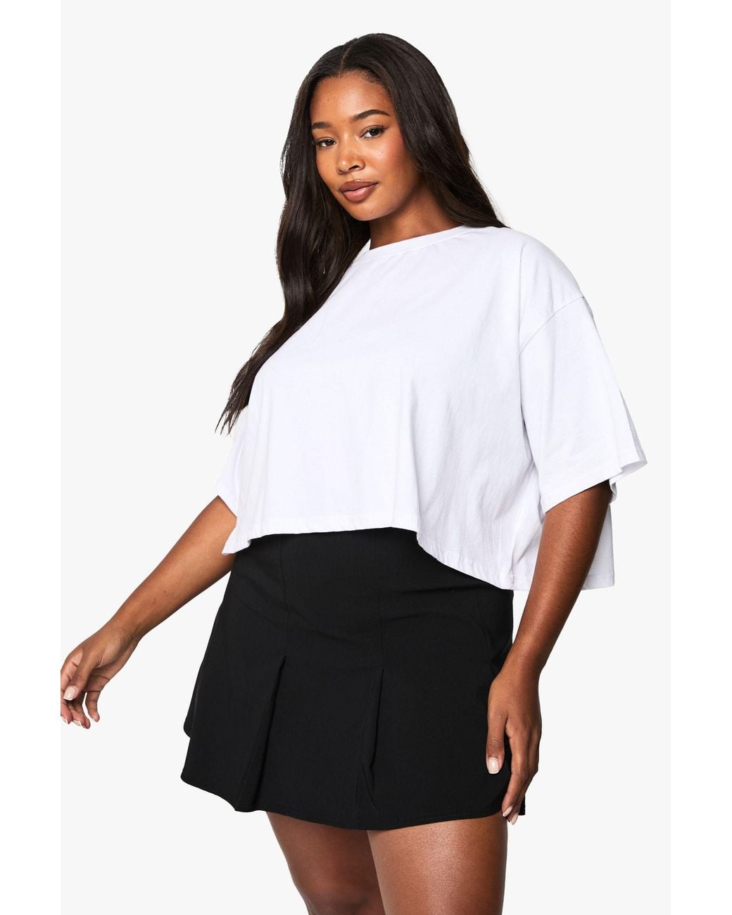 Boohoo White Plus Bengaline Pleated Mini Skirt
