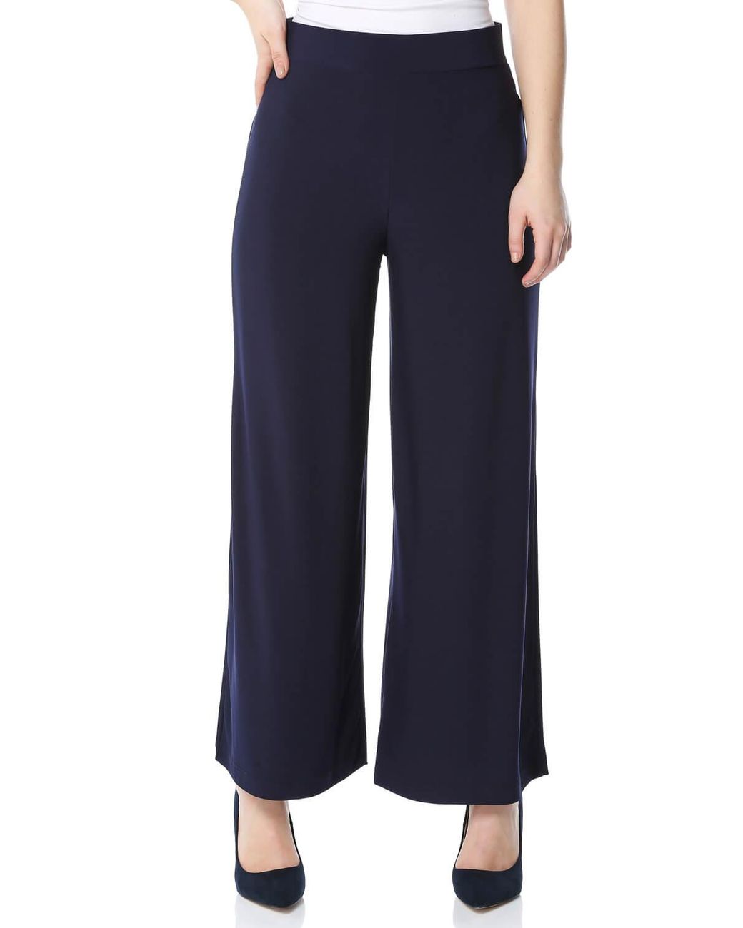Roman Blue Wide Leg Stretch Trousers Jersey Palazzo Pants