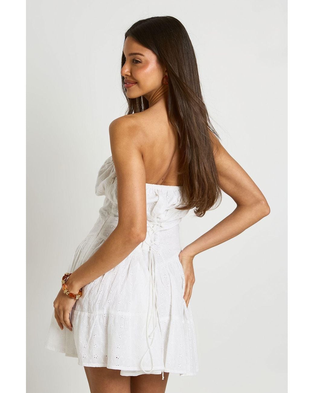 Boohoo White Broderie Bandeau Tiered Hem Mini Dress