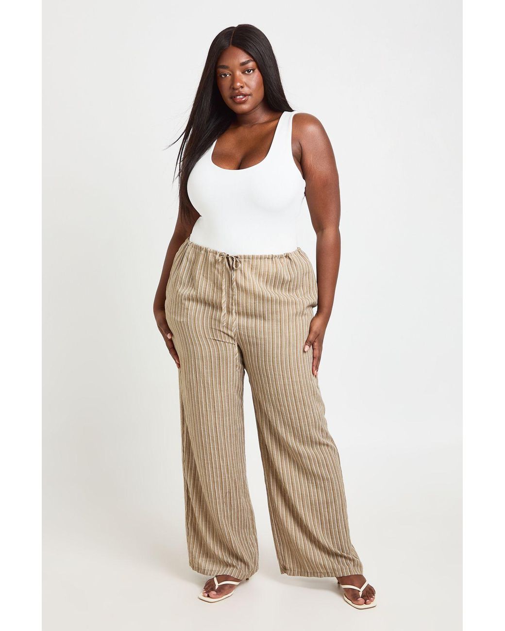 Boohoo Natural Plus Stripe Wide Leg Trouser