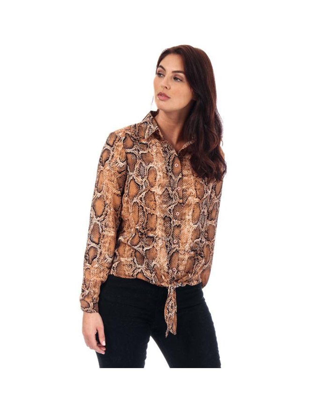 Brave Soul Brown Snake Print Tie Front Blouse