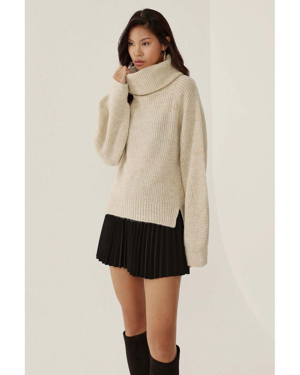 Hiccup Natural Oversized Turtleneck Knit Sweater