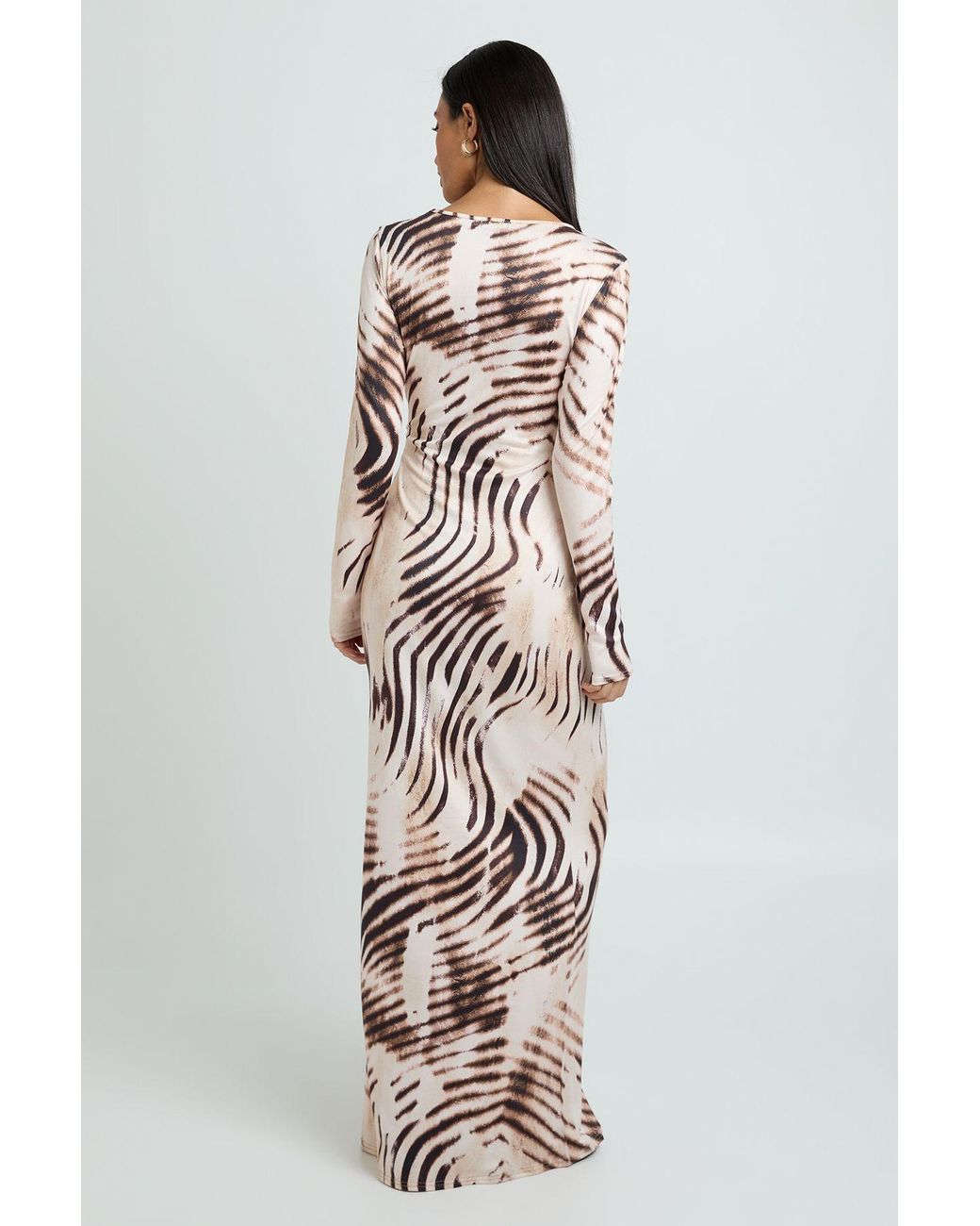 Boohoo White Tonal Animal Long Sleeve Maxi Dress