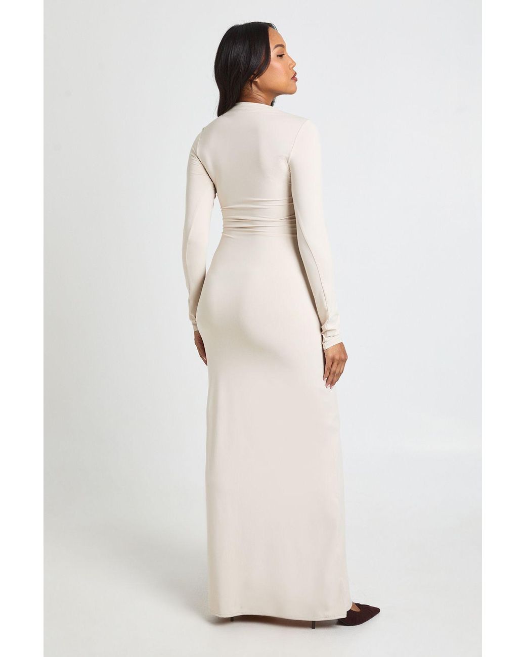 Boohoo Natural Maternity Under Bump Tie Drop Hem Maxi