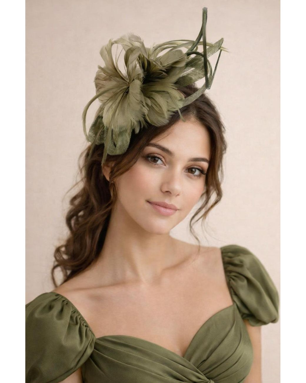 SVNX Green Floral Feather Fascinator With Loops