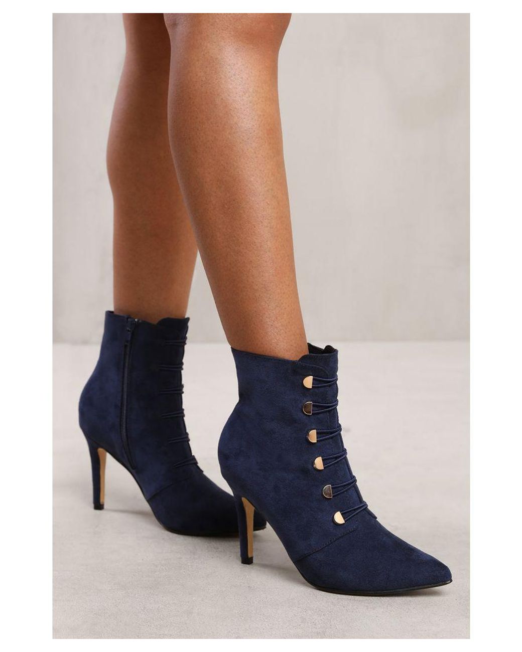 Where's That From Blue Wheres 'Leane' Pointed Toe Mid Heel Ankle Boots With Buttons