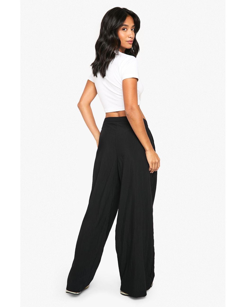 Boohoo White Petite Low Rise Straight Leg Trousers