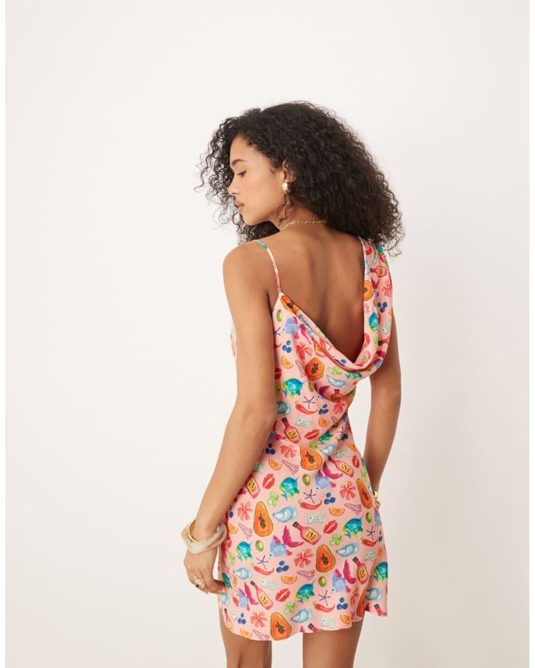 ASOS Natural Asymmetric Cowl Neck Mini Dress