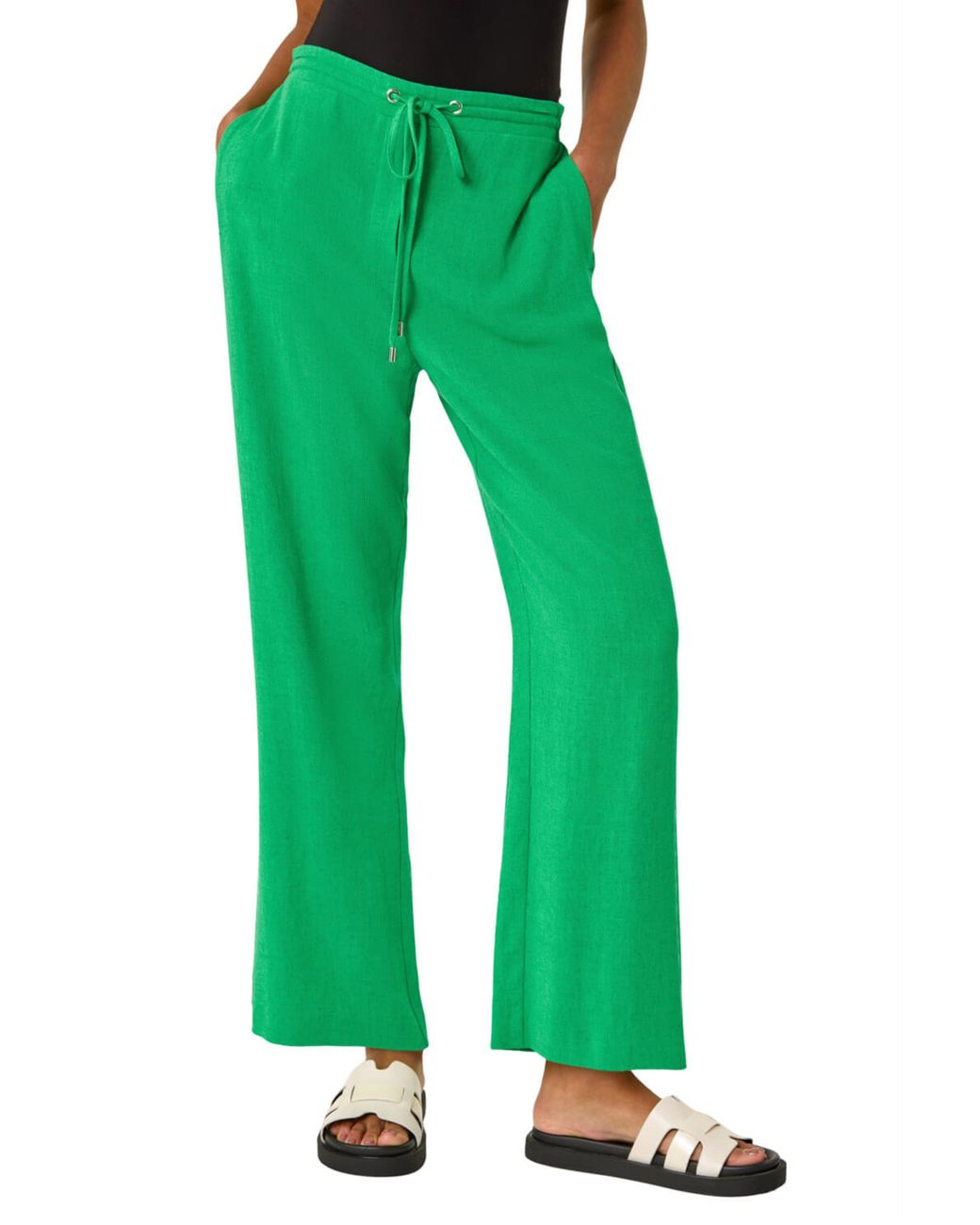 Roman Green Full Length Linen Trousers