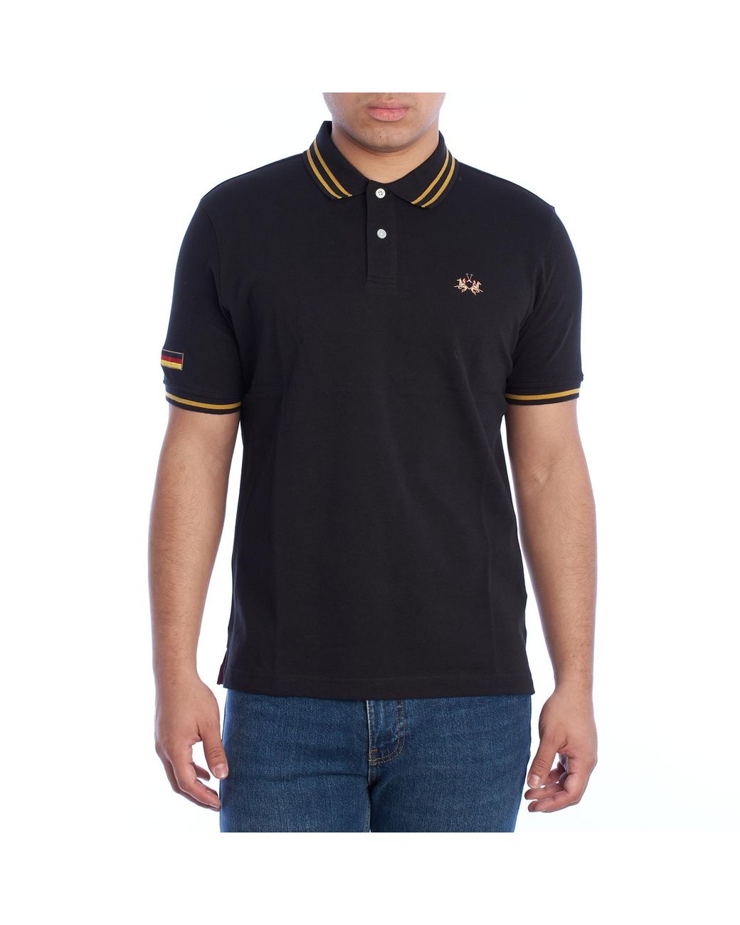 La Martina Black Regular Fit Short Sleeve Polo Ymp014-Pk031 for men