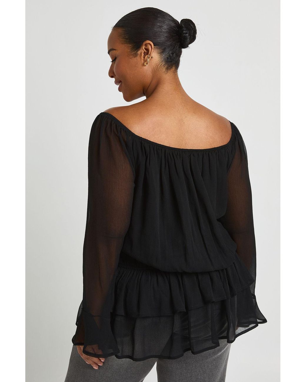 Boohoo Black Plus Chiffon Blouson Top