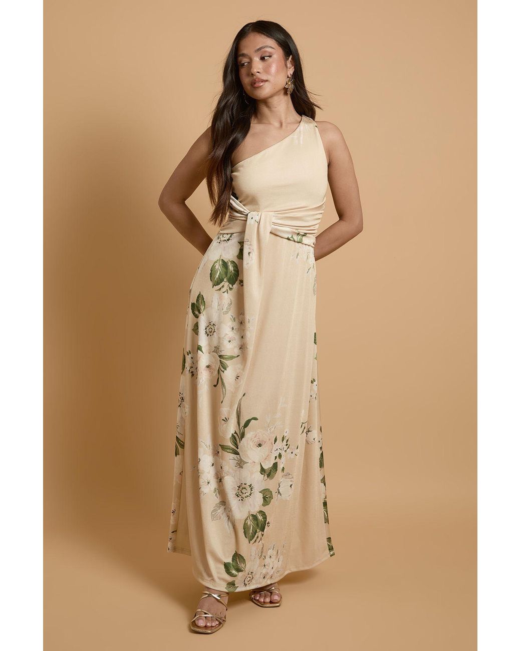Oasis Natural Petite Trailing Camelia Jersey Bandeau Maxi Dress