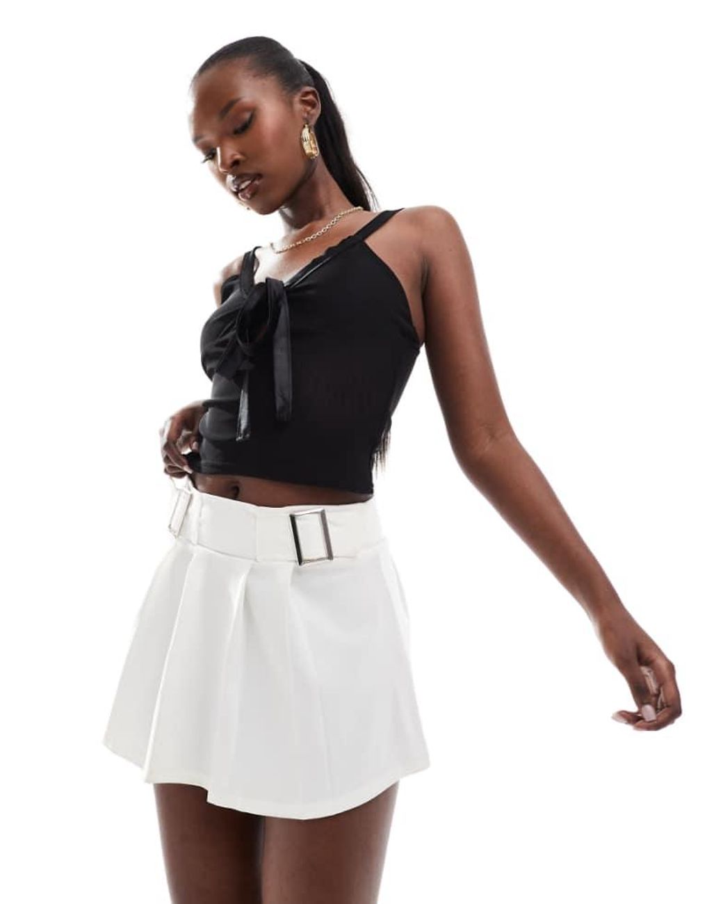 Kaiia White Exclusive Satin Trim Mesh Tie Front Cami Top