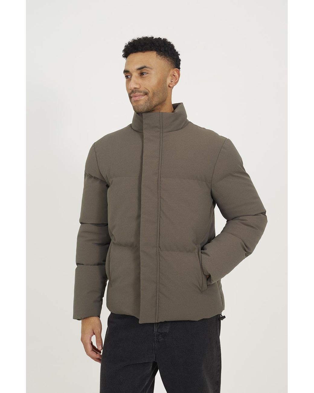 Brave Soul Gray Funnel Neck Padded Jacket for men