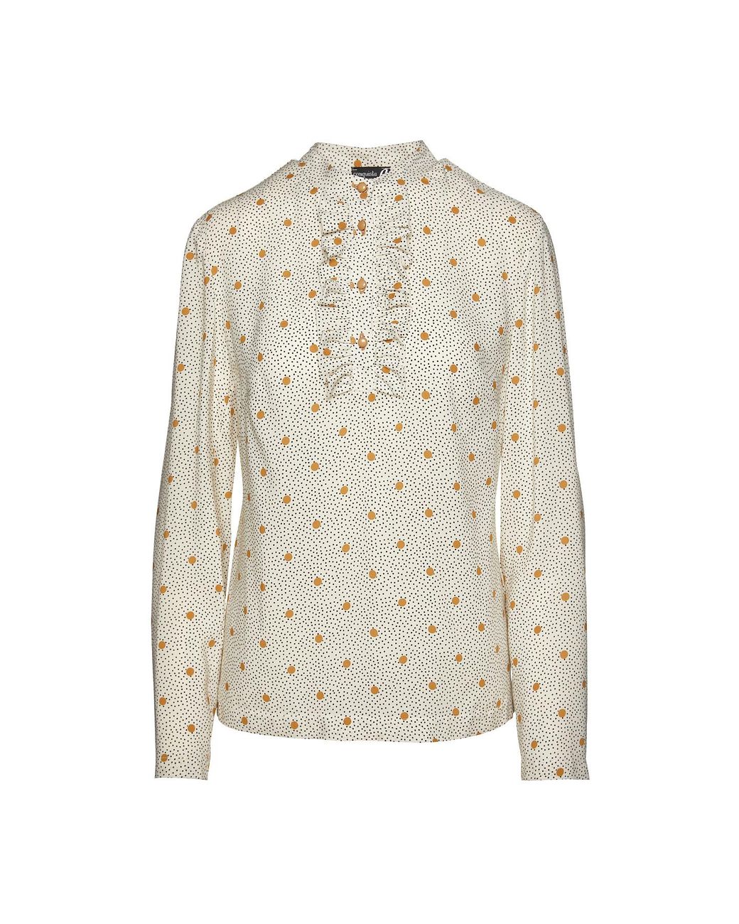 Conquista White Print Blouse With Ruffle Detail