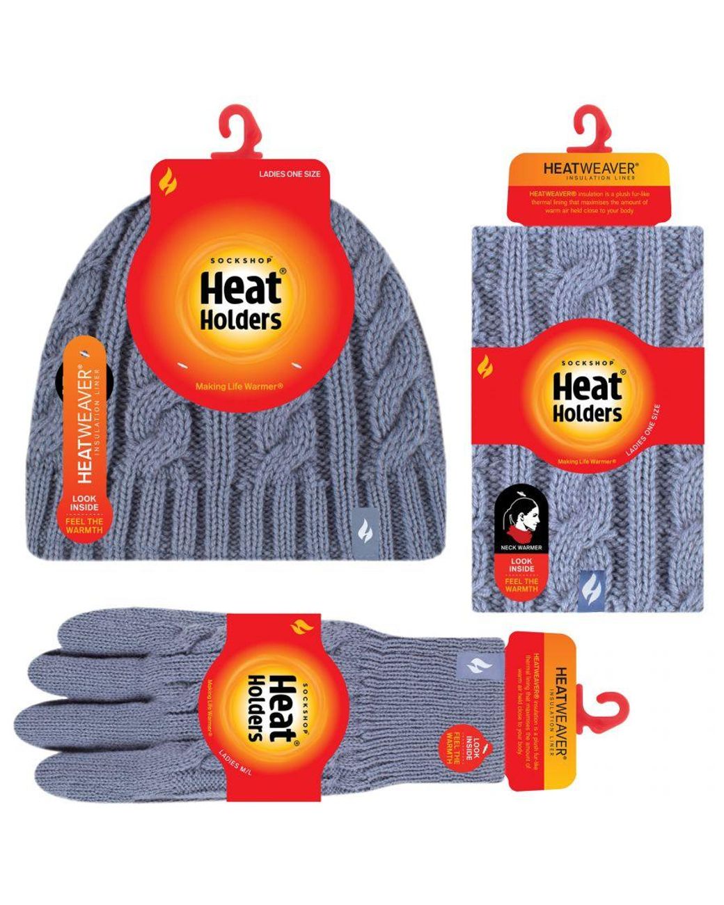 Heat Holders Blue Thermal Winter Fleece Hat, Neck Warmer And Converter Gloves Set